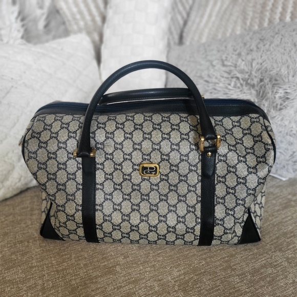 Gucci Plus Vintage GG Monogram Supreme Boston 40 Handbag Leather Royal Blue..